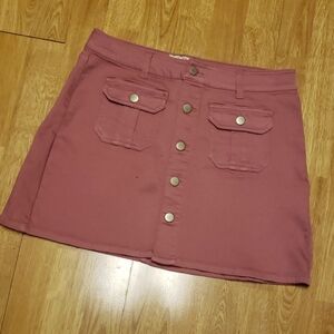 Altar'd State pink button front denim mini skirt